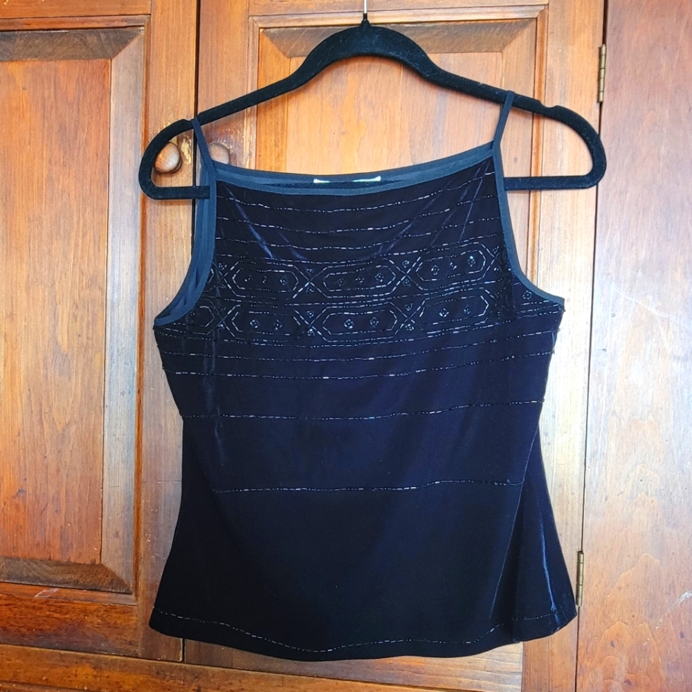 Adrianna Papell Evening Essentials Black Velvet Beaded Top Size M